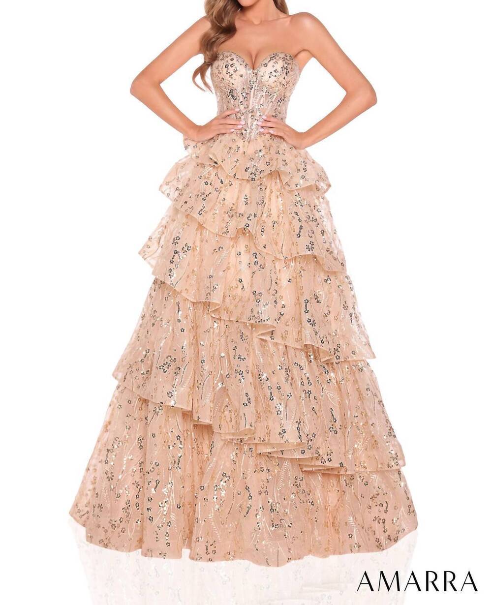 NEW AMARRA tiered ruffle ball gown in gold